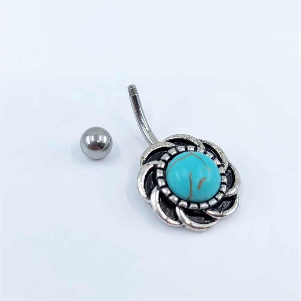 Tribal Turquoise Sun Belly Button Ring